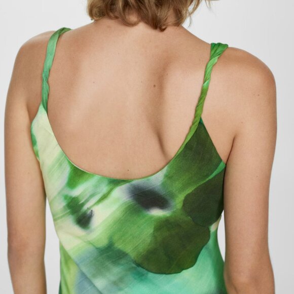 NWT - Mango Green Printed Dress with Draped Detail - Size Large - Picture 5 of 7